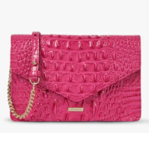 Brahmin Wendy Paradise Pink Melbourne Crossbody Clutch Convertible Croc-Embossed - Picture 13 of 13